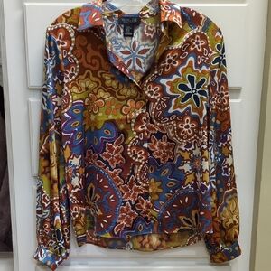 Rachel Zoe Multicolor Paisley Silky Button Down Shirt, Like New, Size XS